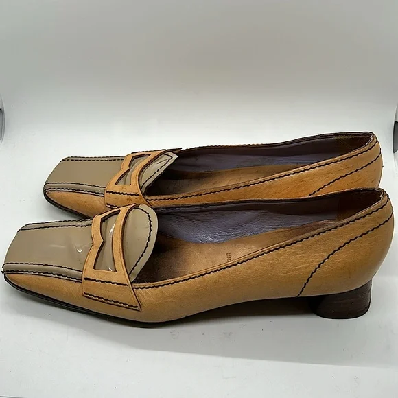 Prada Authenticated Vintage Tan Block Heel Loafer Shoes **Sz 39/US Size 9**🌸🌸 - Picture 5 of 13